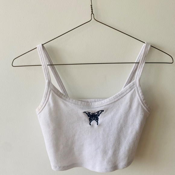 White Cropped Tank with Black Butterfly - Picture 3 of 4
